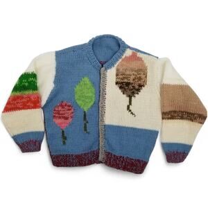 Handknit Cardigan Sweater Kids Colorful Balloons Stripes Soft Fastener/Buttons